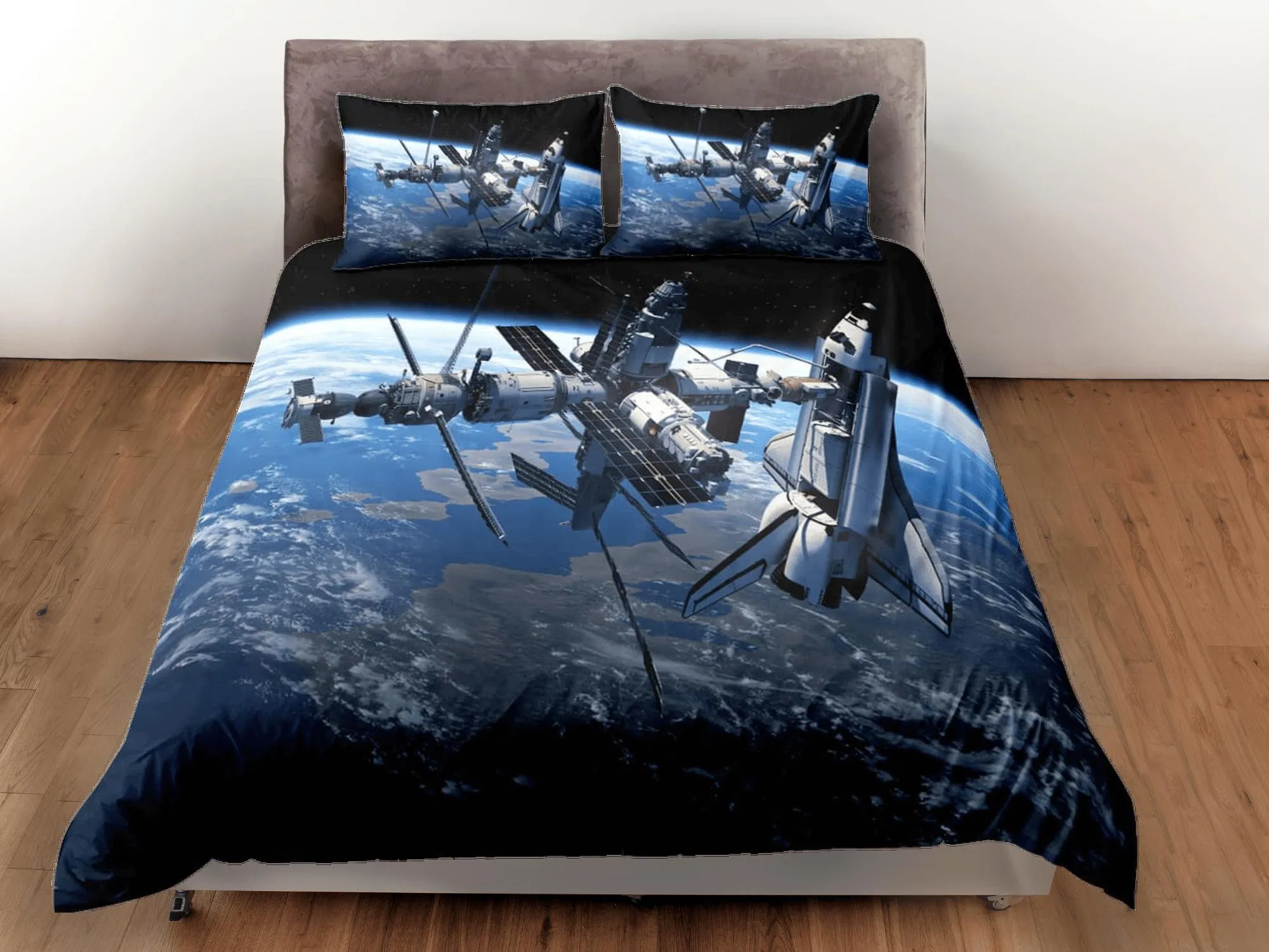 Satellite view of earth bedding, 3D outer space bedding set full, astronomy duvet cover king, queen, cosmic dorm bedding, toddler bedding