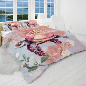 Sea Turtle Blossoms Reversible Bedcover Set