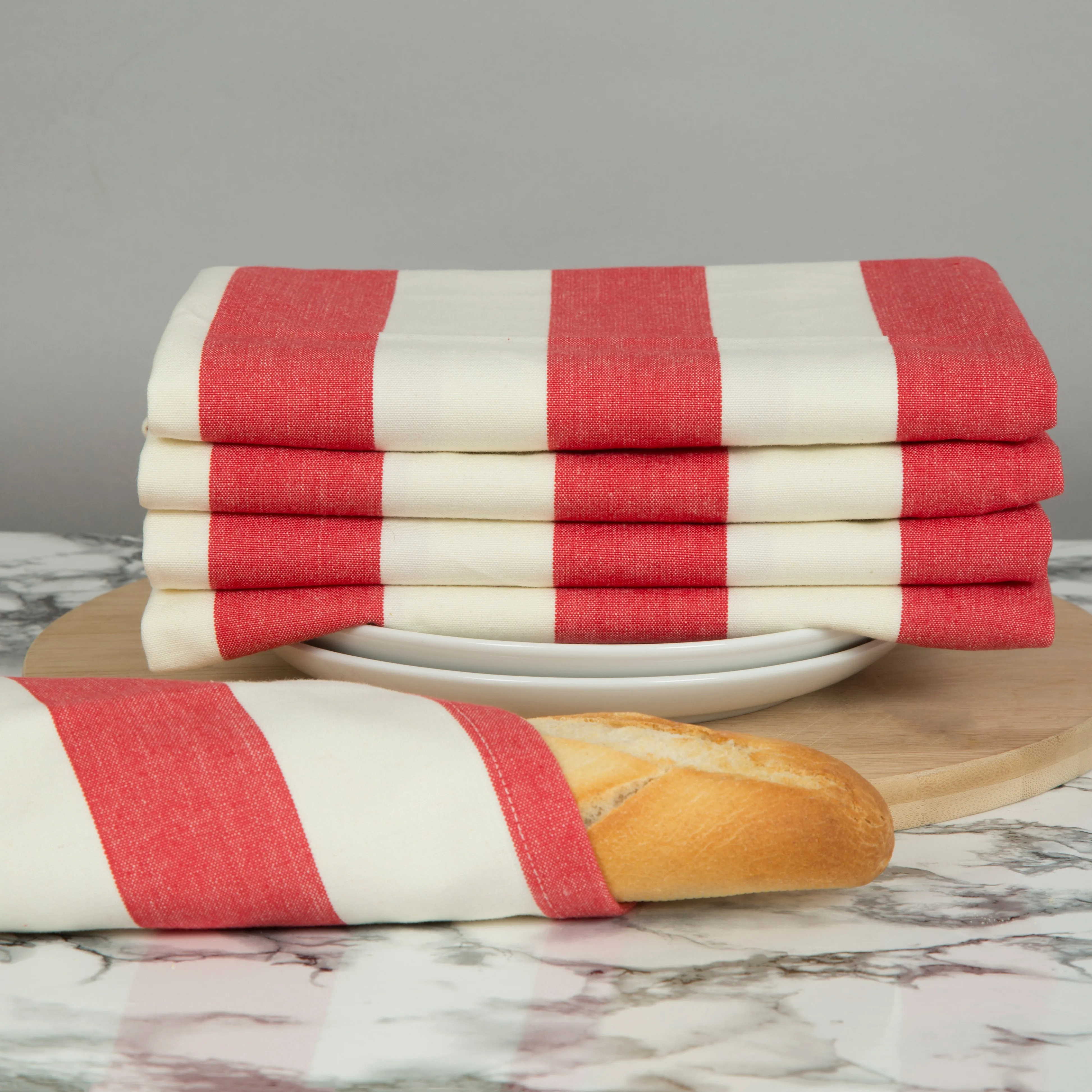 Set of 5 Woven Striped Cotton Tea Towels in Three Colours - Cornwall Chic