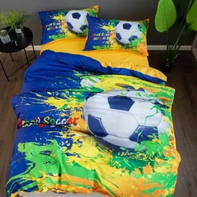 Single Size, Duvet Cover, Bedding Set of 4 Pieces, Soccer Ball 3D Design.