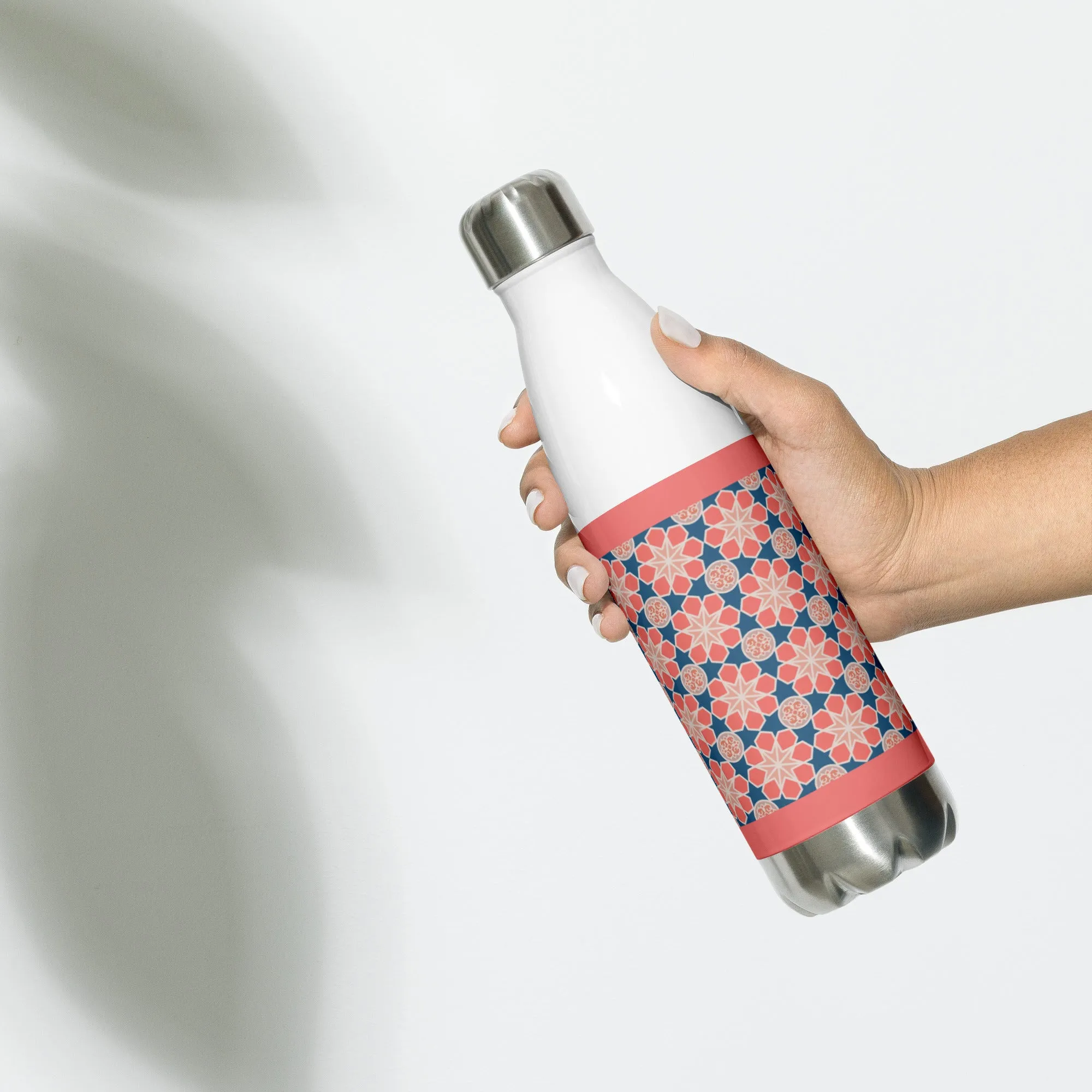 Stainless Steel Water Bottle - Geometric Arabesque Mashup in Pink