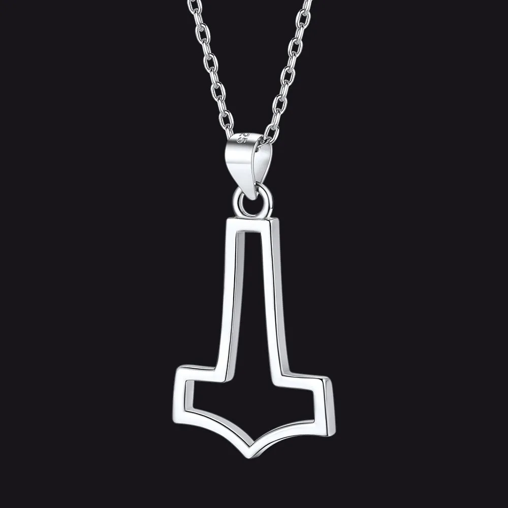 Sterling Silver Viking Thor's Hammer Necklace Pendant For Men