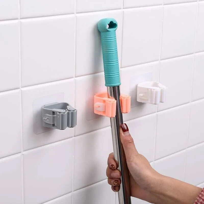 Sticky Wall mounted Mop, Pole, Spatula Holder Clip