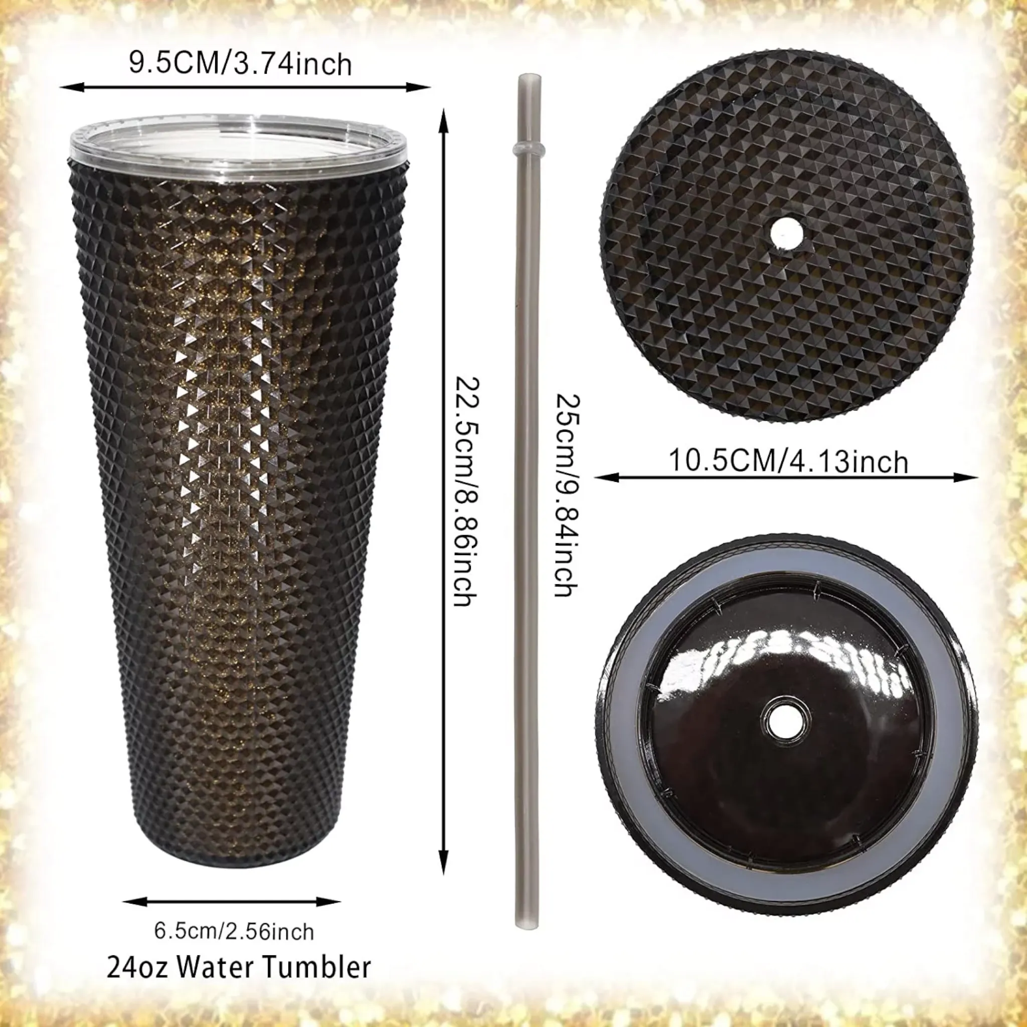 Studded Drinking Tumbler 720ml Smoothie Glitter Cup & Straw