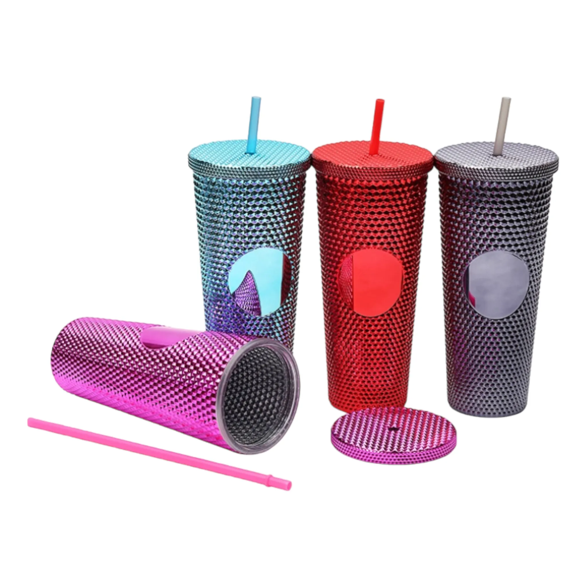 Studded Drinking Tumbler 720ml Smoothie Glitter Cup & Straw