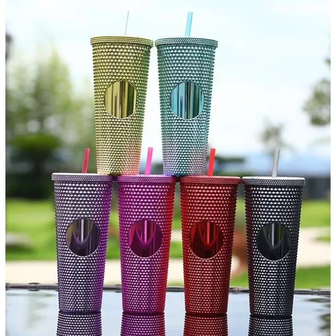 Studded Drinking Tumbler 720ml Smoothie Glitter Cup & Straw