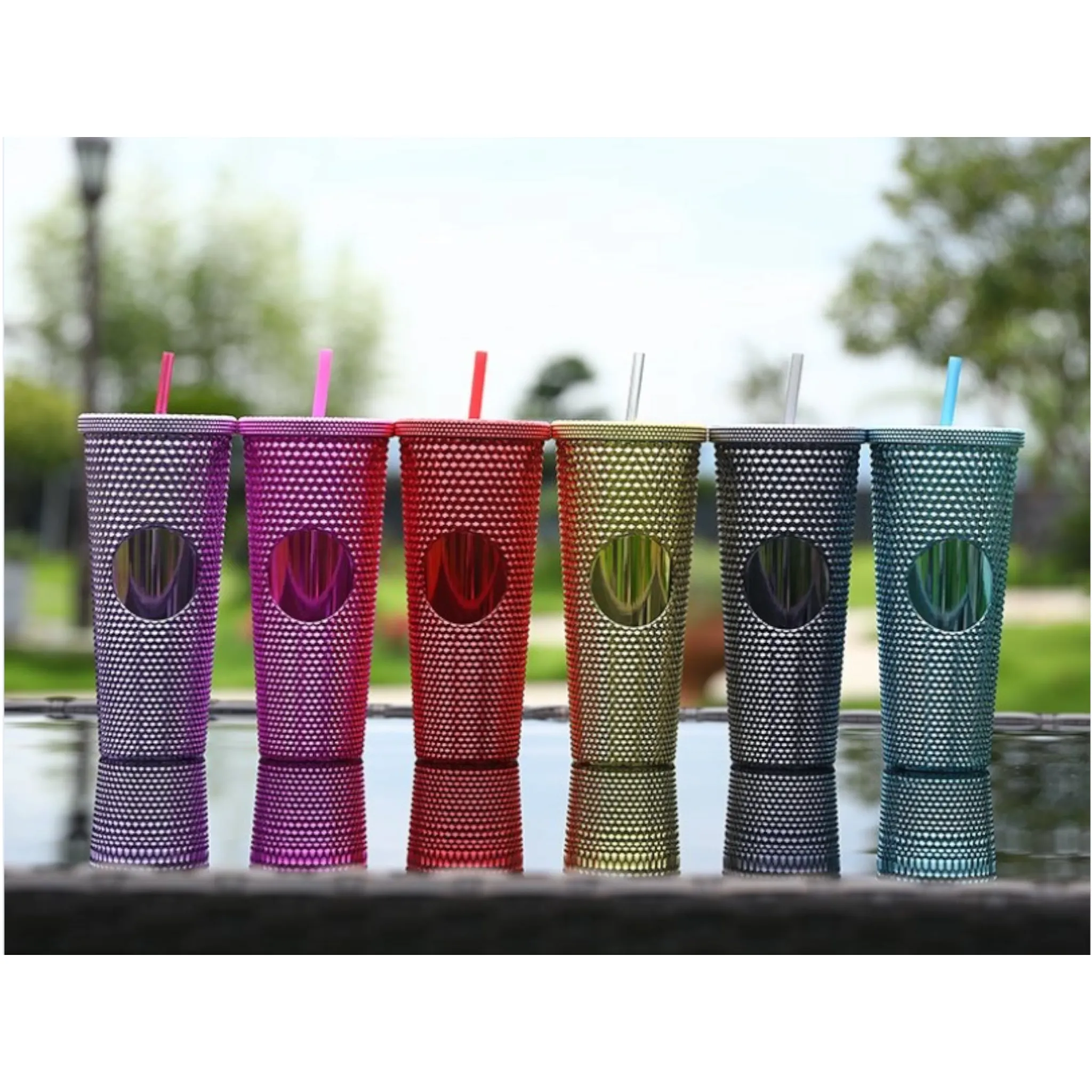 Studded Drinking Tumbler 720ml Smoothie Glitter Cup & Straw