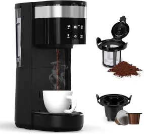 Superjoe Screentouch Coffee Maker, 3 in 1 Coffee brewer for Ground Coffee, Coffee Capsules & Tea, 6 to 14oz Brew Sizes, 30oz Water Reservoir & Reusable Filter, Ideal for Home & Office, Black