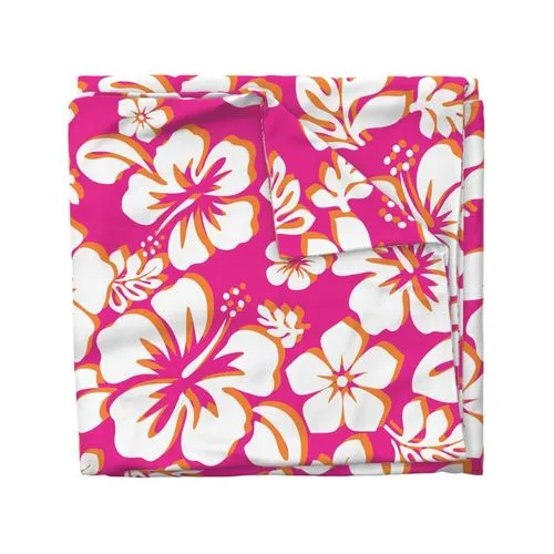 Surfer Girl Pink, Juicy Orange and White Hibiscus and Hawaiian Flowers Duvet Cover -Medium Scale