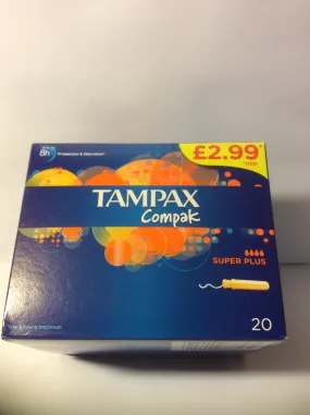 Tampax compak Super Plus 18sX6-tax-5%-p/m-£2.99code-654