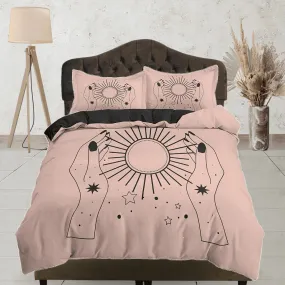 The Sun Boho Beige Bedding Minimalist, Zodiac Gift Celestial Dorm Bedding, Astrology Duvet Cover Set, Aesthetic Duvet Cover King Queen Full