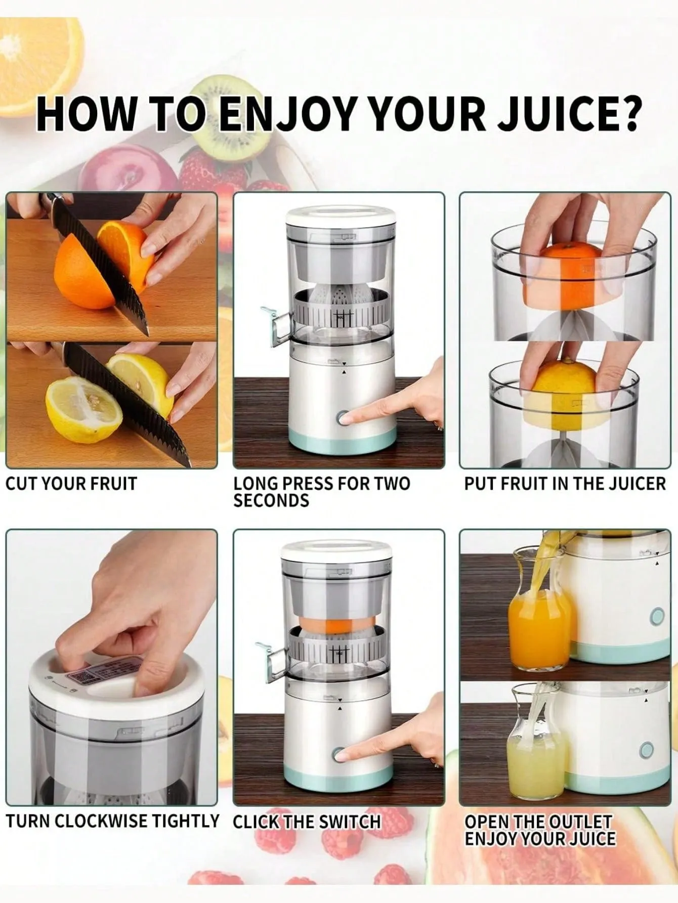 Usb Rechargeable Electric Juicer, Orange/Lemon Presser With High Juice Yield