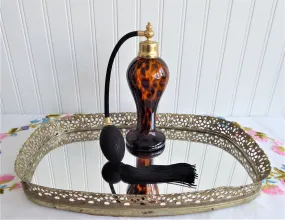 Vintage Perfume Atomizer Bottle Faux Tortiseshell Glass 1950s Tall Black Silk Fittings Tassel