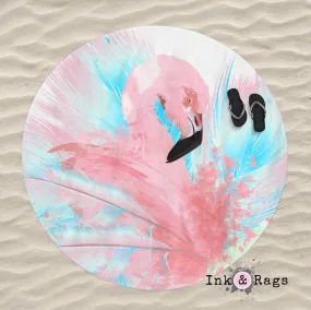 Watercolor Flamingo Round Beach Towel