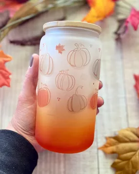 whimsical pumpkins | 16oz ombre frosted glass can