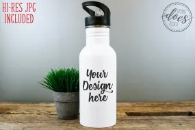 White Sublimation Water Bottle with Straw Mockup 22