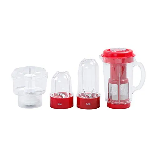 Wonderchef Nutri-Blend, 400W Complete Kitchen Machine (CKM) with 3 Jars (Mixer, Grinder, Juicer, and Chopper) - Red