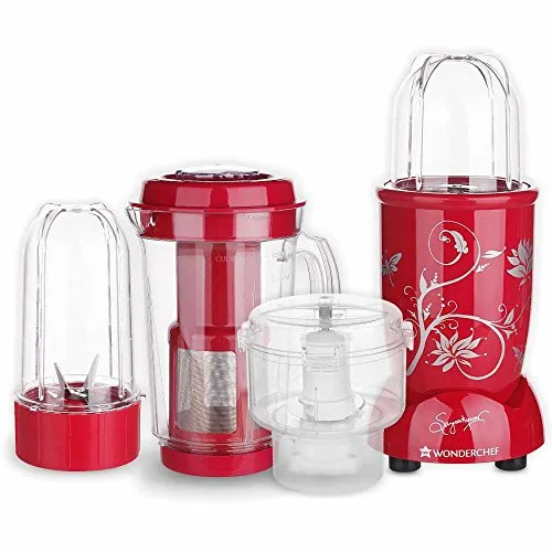 Wonderchef Nutri-Blend, 400W Complete Kitchen Machine (CKM) with 3 Jars (Mixer, Grinder, Juicer, and Chopper) - Red