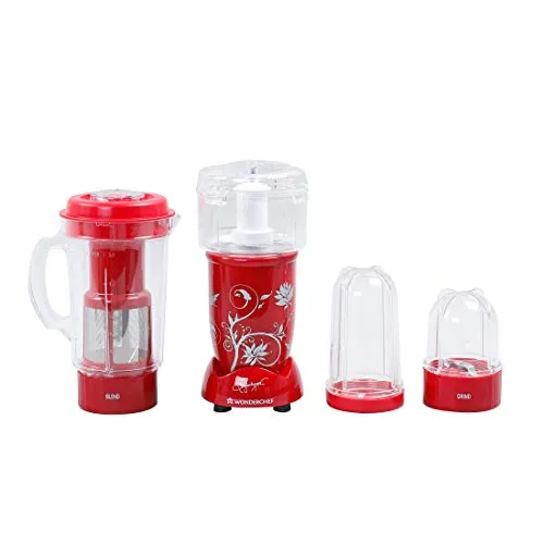 Wonderchef Nutri-Blend, 400W Complete Kitchen Machine (CKM) with 3 Jars (Mixer, Grinder, Juicer, and Chopper) - Red