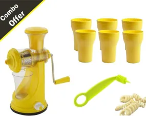 Your Brand Kitchen combo - Mini Fruit Juicer,  4 Glass and Free Spiral Cutter